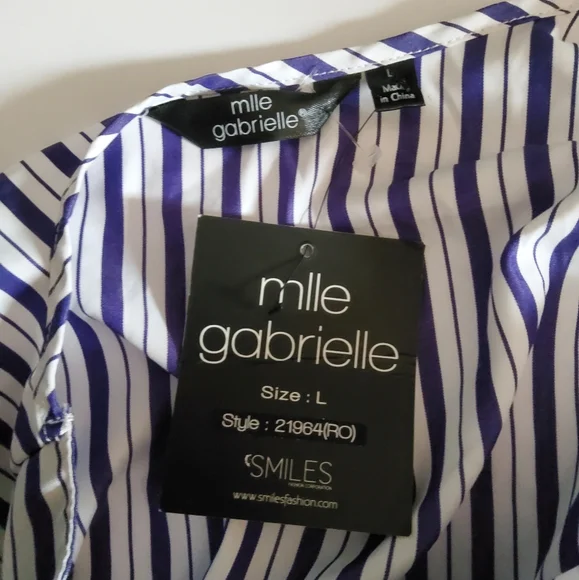 Mlle Gabrielle Purple/White Striped Asymmetrical Fit & Flare Dress Size L - Picture 5 of 8